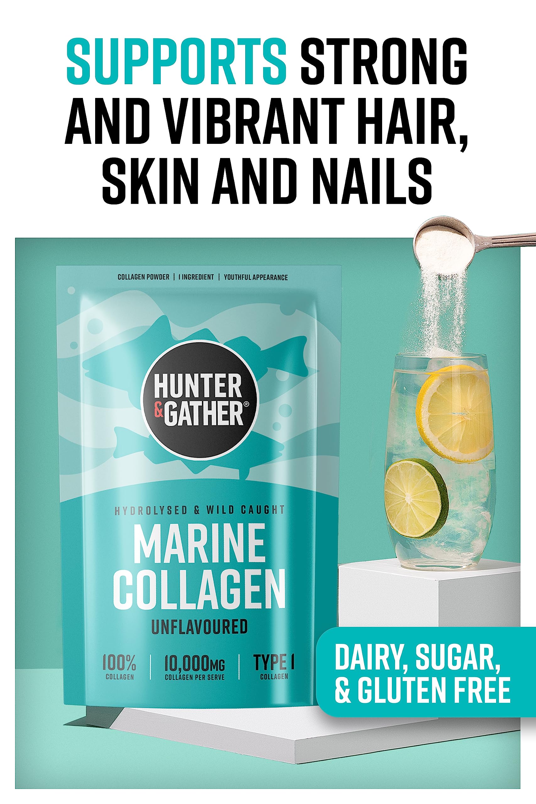 Hunter & Gather Marine Collagen Powder 300g | Pure Unflavoured Premium Hydrolysed Wild Caught Marine Collagen